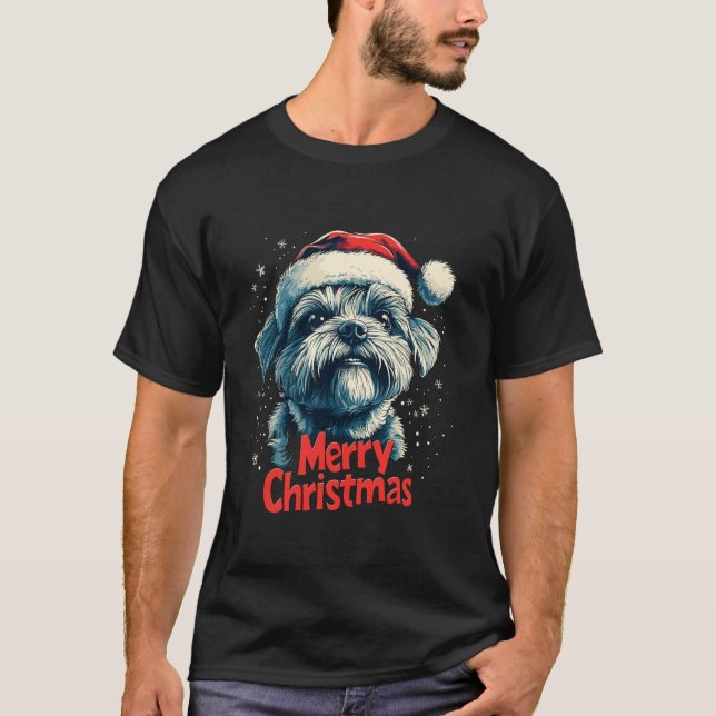 Camiseta Bonito Papai Noel Feliz de Natal Cão de Natal Lo (Frente)
