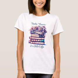 Camiseta Bonito pilha antiga de livros e Rosas de vinhetas