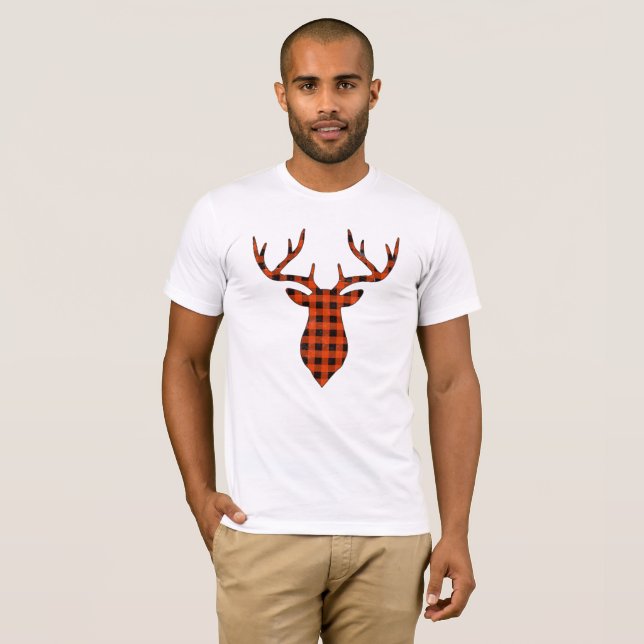 Camiseta Bonito presente de Natal Reindeer Xadrez de Buffal (Frente Completa)