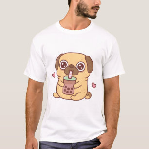 Camiseta Bonito Pug Adora Chá De Bolha Bebendo
