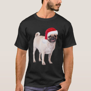 Camiseta Bonito Pug Santa Hat Engraçado Imagem Cachorro de