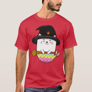 Camiseta Bonito Rainbow Mermaid Cat Dia de as Bruxas engraç