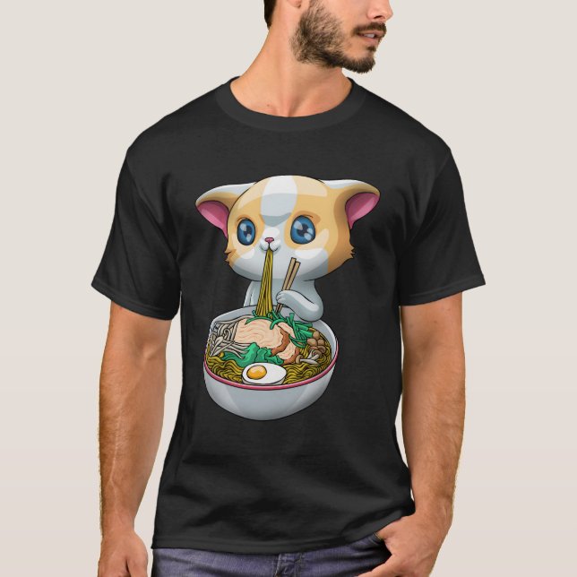 Camiseta Bonito Ramen Cat Funny Kawaii Anime Kitten Japonês (Frente)