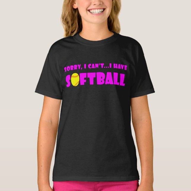 Camiseta Bonito rosa "Desculpe não posso... tenho softball" (Frente)