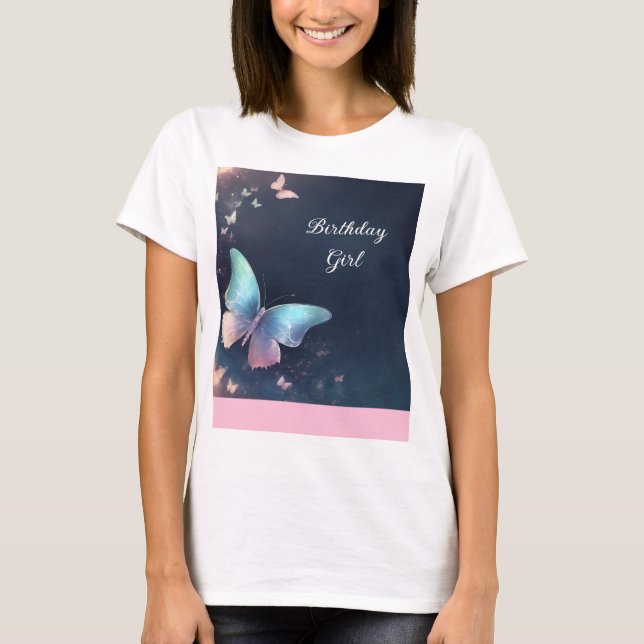 Camiseta bonito Shimmering Borboleta Camiseta Mulh (Frente)