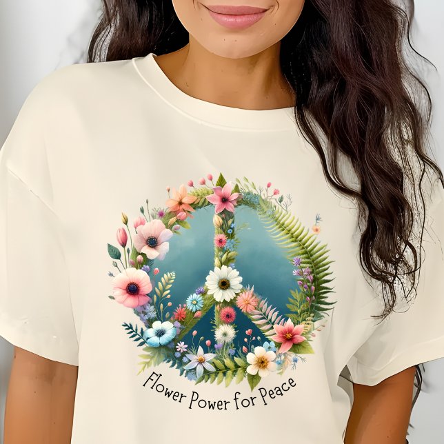 Camiseta Bonito símbolo de paz "Flor Power for Peace" (Criador carregado)