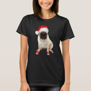 Camiseta Bonito Tan Pug Puppy Santa Hat Imagem Natal