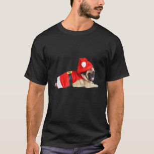Camiseta Bonito Tan Pug Santa Hat Imagem de Fato de Natal