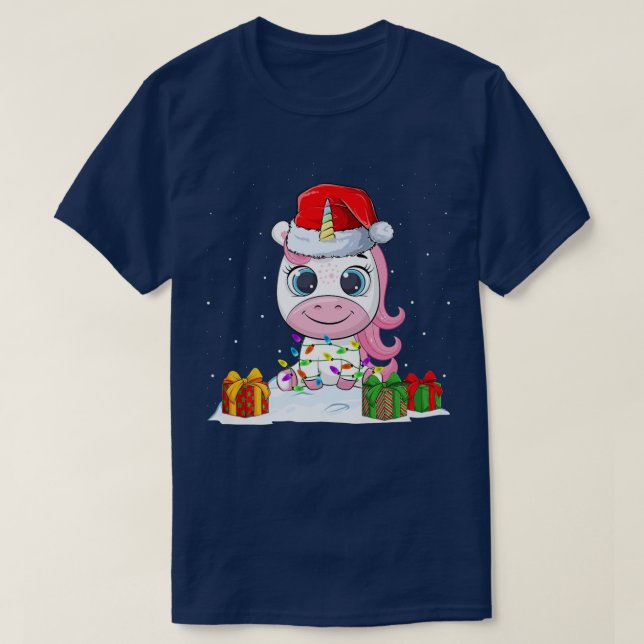 Camiseta Bonito Unicorn Lover Xmas lança Papais noeis Unico (Frente do Design)