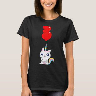 Camiseta Bonito Unicórnio Gato aniversário de 3 anos Kids B