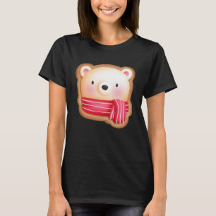 Camiseta Bonito Urso Rosto num Biscoito de Natal Vermelho