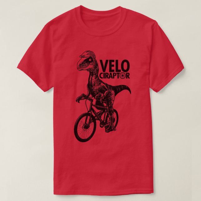 Camiseta Bonito Velociraptor Dinossauro A Andar De Biciclet (Frente do Design)