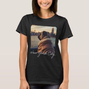 Camiseta Bonito Viagens Pug para o Porto de Nova York Engra