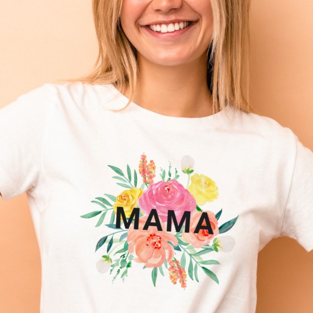 Camiseta Bonito Watercolor Floral MAMA Mãe (Criador carregado)