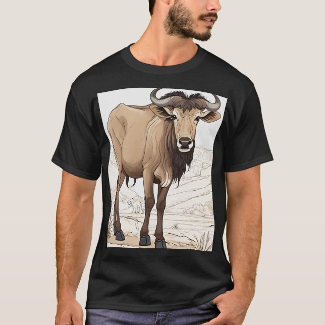 Camiseta Bonito Wildebeest: Estilo Cartoon-Sticker (Frente)