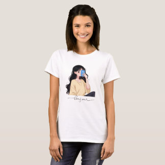 Camiseta Bonjour Aesthetic Girl Selfie Illustration