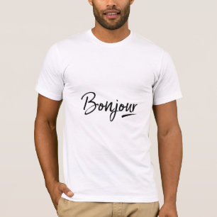 Camiseta Bonjour (Alô) Saudação Texto Preto Na moda fran