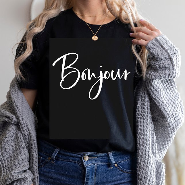 Camiseta Bonjour | Escuro francês elegante e moderno preto (Criador carregado)