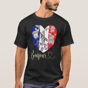 Camiseta Bonjour France I Love Paris Flag Heart Fren