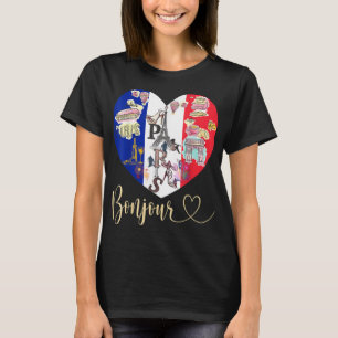 Camiseta Bonjour France I Love Paris Flag Heart Fren
