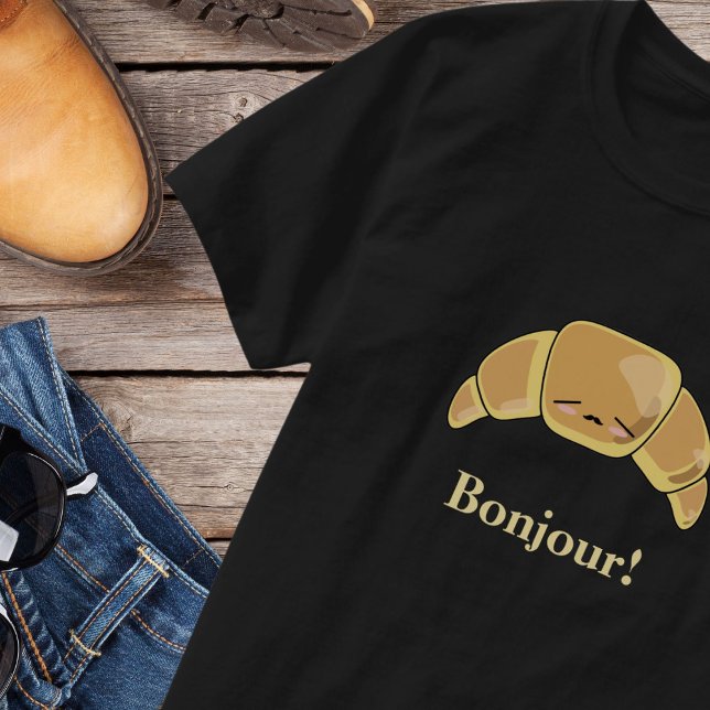Camiseta Bonjour French Croissant Funny Kawaii - Cara Patol (Criador carregado)