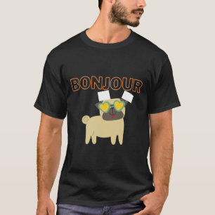 Camiseta Bonjour Pug, Olá Pug em óculos de sol Clássico