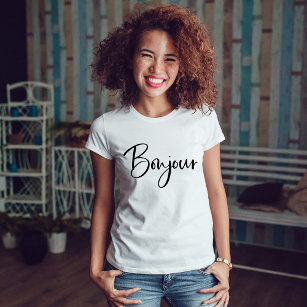 Camiseta Bonjour   Script francês Elegante e moderno