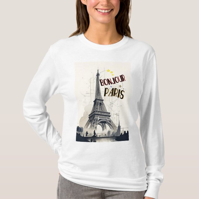 Camiseta Bonjour Skyline Marathon Paris (Frente)