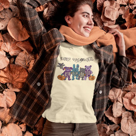 Camiseta Bons animais de esqueleto e abóboras no Halloween