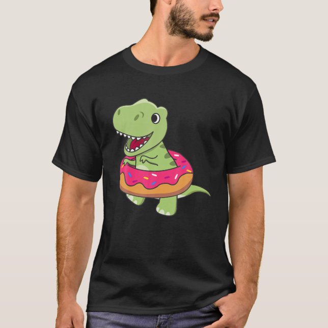 Camiseta Bons Animais Engraçados De Dinossauro Rex Na Rosqu (Frente)