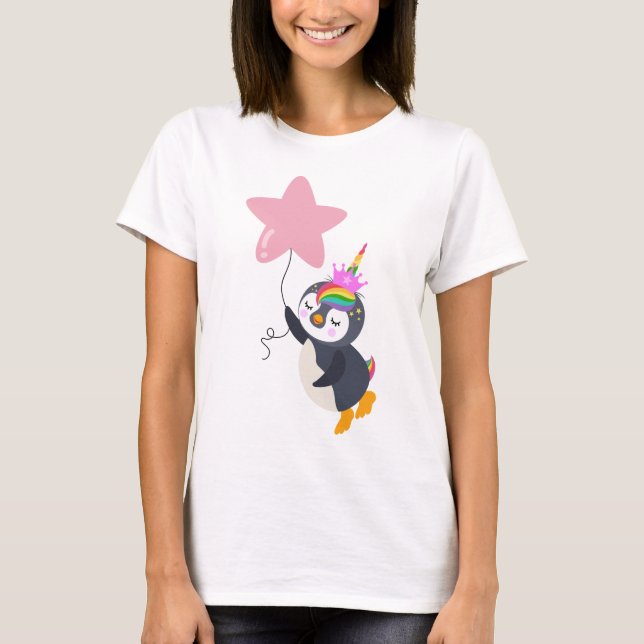 Camiseta Bons sonhos pinguim unicórnio T-shirt (Frente)