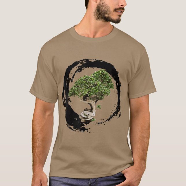 Camiseta Bonsai Tree Enso Circle Calliografia Zen (Frente)