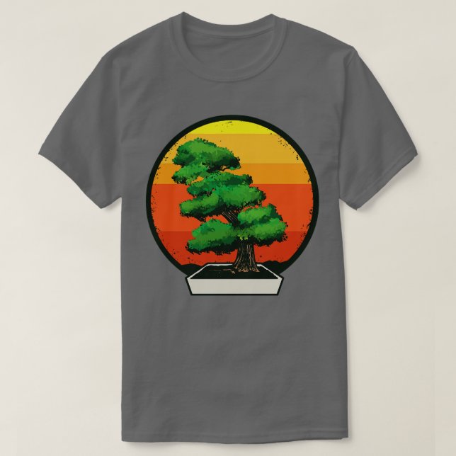 Camiseta Bonsai Tree in Bonsai Planter Retro Sunset (Frente do Design)