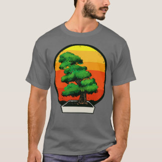 Camiseta Bonsai Tree in Bonsai Planter Retro Sunset