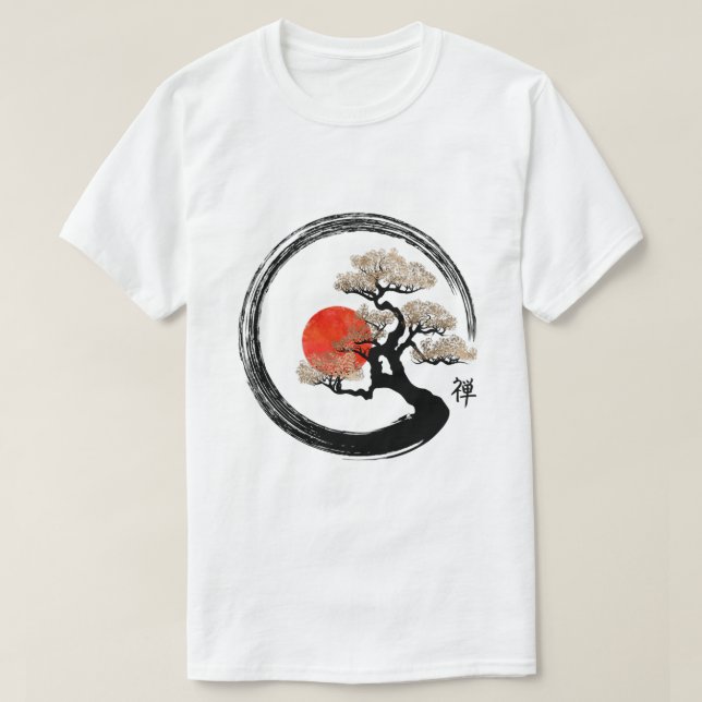 Camiseta Bonsai Tree Japonês Calligrafia Zen Bonsai Vintag (Frente do Design)