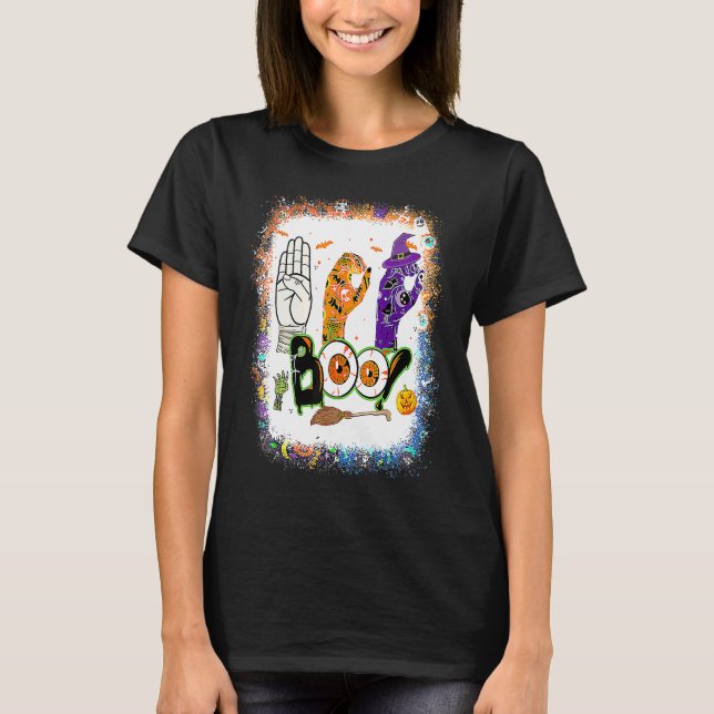Camiseta Boo American Sign Language ASL Deaf Halloween Cost (Frente)