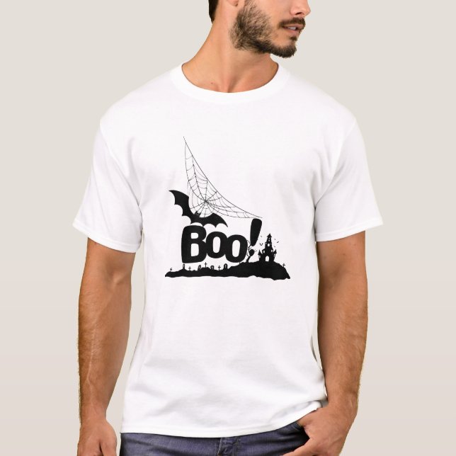 Camiseta "Boo" assustador! Halloween Silhouette (Frente)