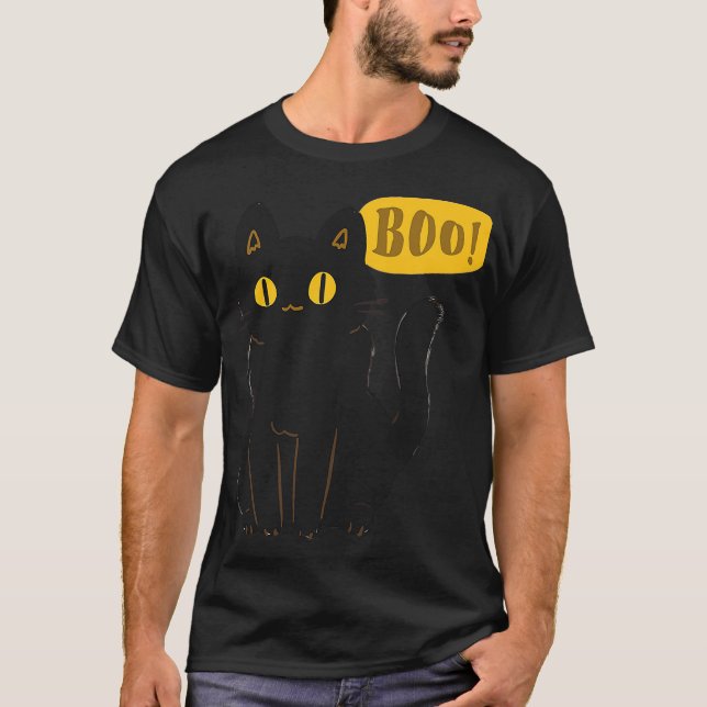Camiseta Boo Black Cat Halloween Funny Cat Lovers Gifts Men (Frente)