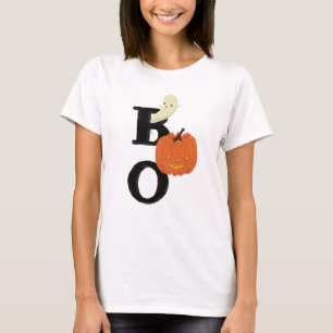 Camiseta BOO bonito, ilustrado com fantasma e abóbora