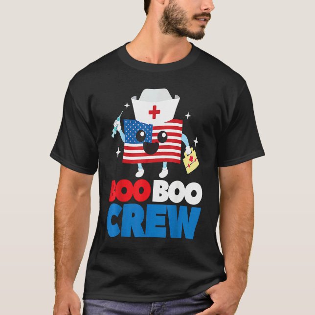 Camiseta Boo Boo Crew American Flag  4th Of July USA Nurse (Frente)