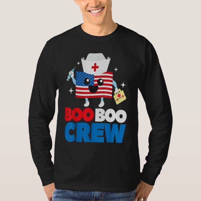 Camiseta Boo Boo Crew American Flag  4th Of July USA Nurse (Frente)