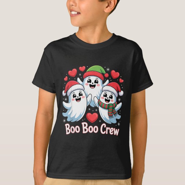 Camiseta Boo-boo Crew Christmas Ghost Santa Hat Halloween H (Frente)