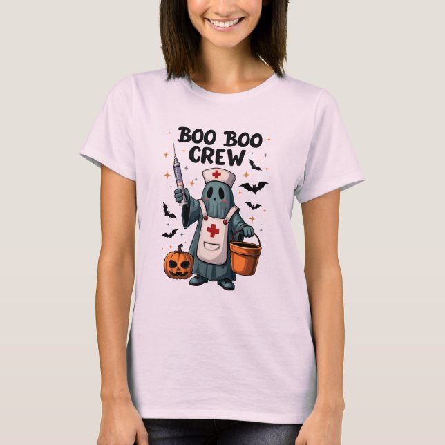 Camiseta Boo Boo Crew Halloween Enfermeira Fantasma Design  (Frente)