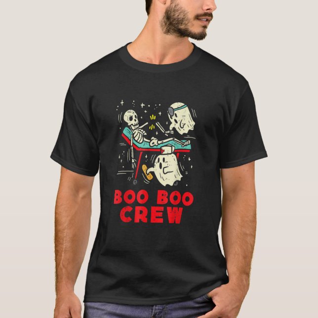 Camiseta Boo Boo Crew Nurse Ghost & Skeleton  Halloween (Frente)