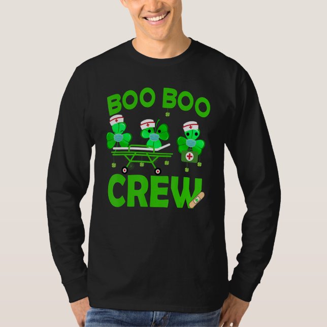 Camiseta Boo Boo Crew Nurss Rua Patrick S Day Shamrock (Frente)