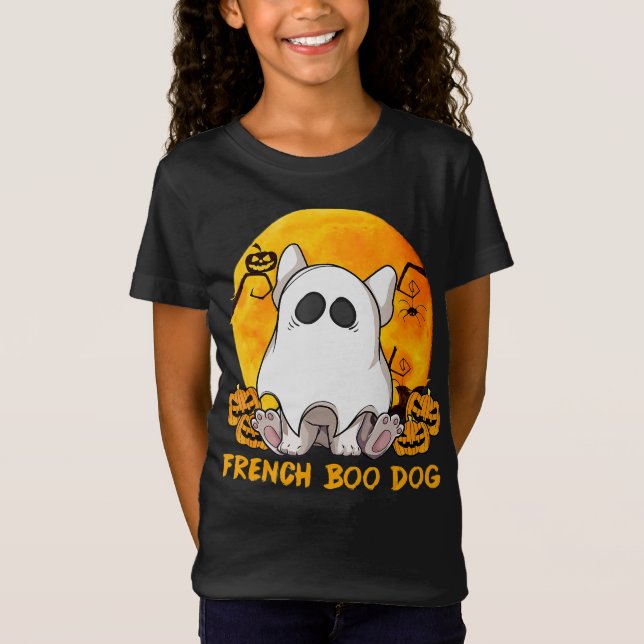 Camiseta Boo Bulldog com Pumpkin Spider e Lua (Frente)