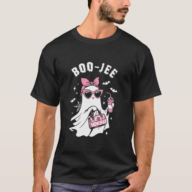 Camiseta Boo-Cachorro Jee Leopard Ghost Beba Café Mulheres (Frente)
