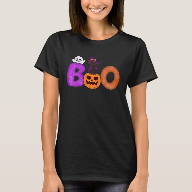 Camiseta Boo Cat Pumpkin Halloween Ghost Costume Leopard (Frente)