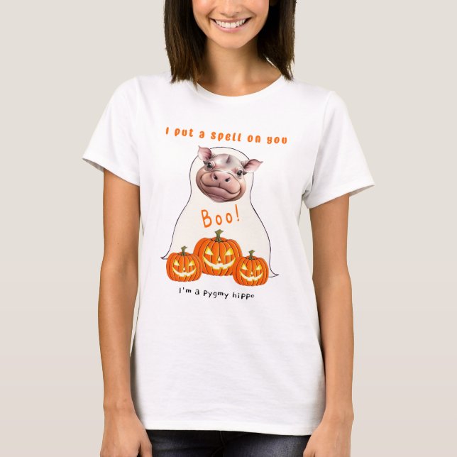 Camiseta Boo! Coloquei uma ortografia em você Pigmeus Hippo (Frente)