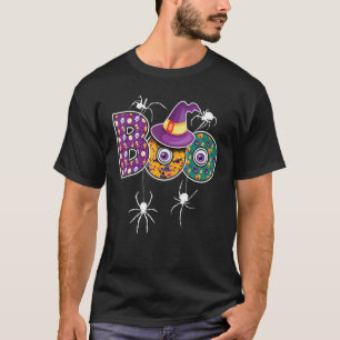 Camiseta Boo com aranhas de chapéu de bruxa abóbora no Hall